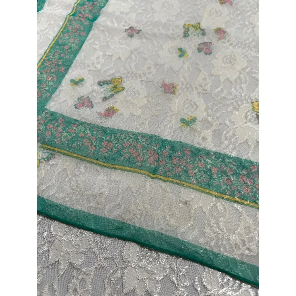 Vintage Sheer Butterfly Floral Scarf Japan Bandana Coquette Fairy Cottagecore